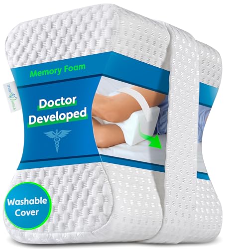 Von Medizinern entwickeltes Kniekissen - Orthopädischer Memory-Foam-Keil für Seitenschläfer, Ischias, Schmerzen im unteren Rückenbereich- Beinkissen für Seitenschläfer - inklusive ärztliches Handbuchs