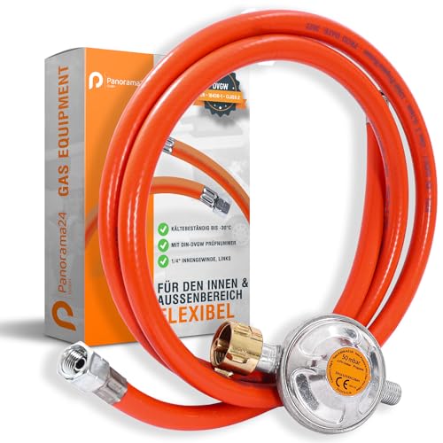 Gasschlauch Set bestehend aus Gasdruckregler 50 mbar und flexiblem Gasschlauch 80 cm - ideal für Gasgrills, Heizstrahler, Hockerkocher, Gaskocher, Lampen, uvm.
