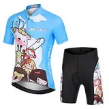 Kinder Cartoon Radtrikot Set Jungen Mädchen Fahrrad Trikot Kurzarm + Radhose mit Sitzpolstery