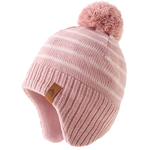 AHAHA Wintermütze Mädchen Kinder Beanie Earflap Pompon Strickmütze 51CM