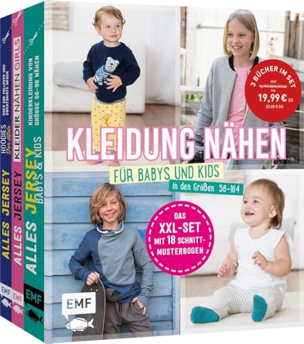 Kleidung nähen für Babys und Kids – das XXL-Set mit 18 Schnittmusterbogen in den Größen 56–164: 3 Bücher im Bundle mit 45 Jersey-Modellen für maximalen Nähspaß