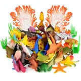 PLULON 60Pcs Mini Kunststoff Tierspielzeug, Meerestierfiguren Spielzeug, Meeresbewohner Tierspielzeug Tropische Fische Tiere Cupcake Topper für Geburtstagsfeier Dekorationen