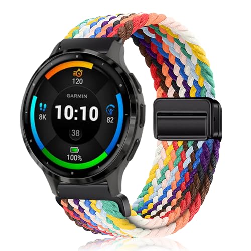 PaceBid 22mm Nylon Armband für Garmin Venu 3 45mm/Forerunner 265/255/Venu 2 Geflochtenes Magnetisch Ersatzarmband für Huawei Watch GT 5 46mm/GT 5 Pro 46mm/GT 4 46mm/GT 3 46mm/Watch 4 46mm - Regenbogen