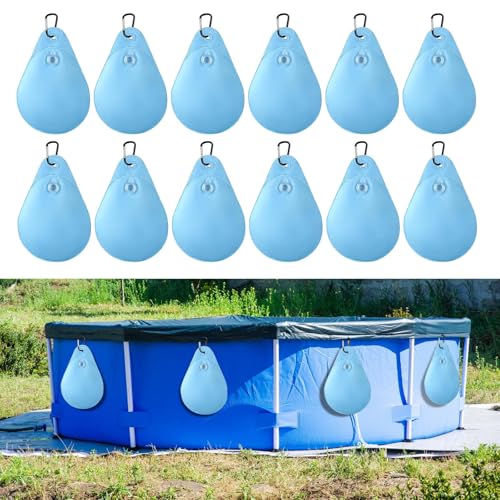 WEDNOK 12 Stück Poolabdeckung Gewichte Wassersack für Poolabdeckung 24×34 cm Schwimmbadabdeckung Hängende Tasche zum Befüllen Winter Pool Tarp Gewichte für Poolabdeckung Winter