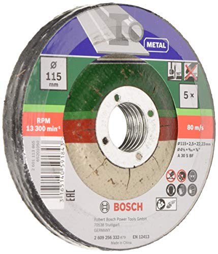 Bosch Home and Garden 2609256332 DIY Trennscheiben Metall 115 mm x 2.5 mm gekröpft, 5er set