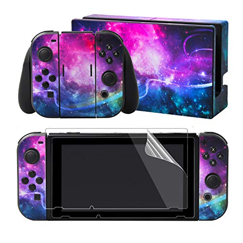 eXtremeRate Aufkleber Sticker Skin Decal Folie Abziehbild Faceplates Kleberfolie mit 2 Displayschutzfolie für Nintendo Switch/NS Konsole&Joy-Con&Dock&Griff(Leuchtende Galaxie)