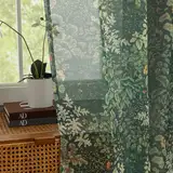 Dunkelgrüne transparente Vorhänge, 213 cm lang, 2 Paneele, Blattmuster, Vintage-Stil, Cottagecore, botanische Vorhänge für Wohnzimmer, Stangentasche, Sichtschutz, Lichtfilterung, durchsichtige