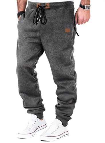 Meilicloth Herren Jogginghose Warme Gefütterte Trainingshose Sporthose Fitness Jogger Sweatpants Trainingshose Herren mit Taschen Regular Fit Dunkel Grau L