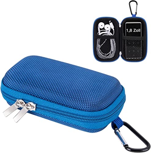 AGPTEK Tasche für 1,8 Zoll MP3 Player, Tragbar Muschelschale Kasten Tasche Hülle Etui für iPod Nano, Kopfhörer, Kleingeld, Schlüssel, Karte, Blau