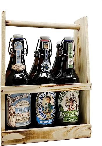 Bierpaket Bayerische Bierspezialitäten - 6 Helle Biere aus Bayern - 6x0,5l im Holz-Tragerl Geschenkset inkl. Pfand - Ayinger, König Ludwig, Schneider Weiße, Mönchshof, Allgäuer, Kapuziner
