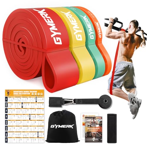 GYMERK Resistance Bands, Widerstandsbänder Krafttraining mit Türanker & Trainingsplakat & Nylon-Beutel, Fitnessbänder Set für Klimmzüge Training, Kraftraining, Yoga, Pilates, Physiotherapie