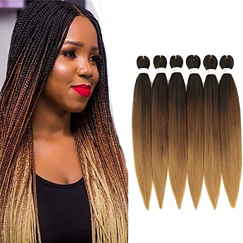 Vorgedehntes Flechthaar, Ombré-Stil, 66 cm, einfach zu flechten, 6 Packungen/Los, professionelle Kunstfaser, Häkeln, EZ Braids, Yaki-Textur, knotenfrei, Haarverlängerungen zum Flechten (1B/30/27)