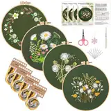 VIVIIHOO Stickset für Anfänger - 4 Stück Stickerei Starter Kit für Erwachsene inkl. Stickrahmen, Farbfäden & Anleitung - DIY Stickerei Set für Handwerk & Nähen - Blumenmuster Kreuzstich Stickset