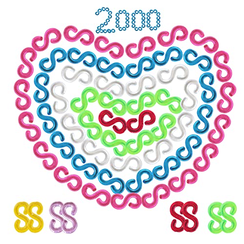 Zliger 2000 Stück Loom bänder Loom Bänder S-Clips, Verschlüsse Loom Bänder Bunte Verschlüsse Webstuhl S Clips Loom Bänder Zubehör für Anschluss von Loom Band Armbänder Schmuck Zubehör Werkzeug