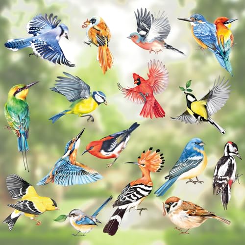 decalmile 17 Stücke Fensterbilder Frühling Vögel Fensteraufkleber Bunt Vögel Kolibri Sommer Fenster Abziehbilder Vogelschutz Anti-Kollision Fensterfolie Fenstersticker Glas Fensterdeko Aufkleber