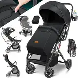 KIDIZ® Kinderwagen Kinderbuggy klappbar Liegebuggy Sportwagen Faltbar 360° Räder 5-Punkt Gurt Inkl. Fußsack, Getränkehalter, Regenabdeckung & Moskitonetz verstellbare Rückenlehne & Sonnenverdeck