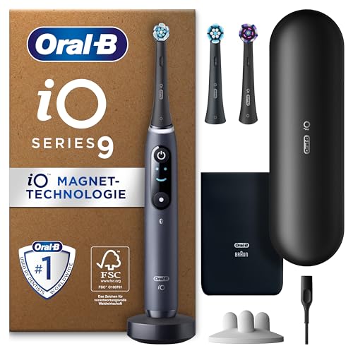 Oral-B iO Series 9 Plus Edition Elektrische Zahnbürste/Electric Toothbrush, PLUS 3 Aufsteckbürsten, 7 Putzmodi für Zahnpflege, Lade-Reiseetui, Designed by Braun, black onyx