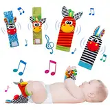 Yorgewd 4 Pack Baby Rasseln Spielzeug Handgelenk und Socken, Weiches Plüsch Entwicklungs Spielzeug Baby Geschenk für Neugeborene Mädchen und Jungen