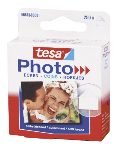 tesa Photo Ecken selbstklebend, transparent, einfaches Einkleben und Entfernen, lösungsmittelfrei, Packung mit 250 Stück