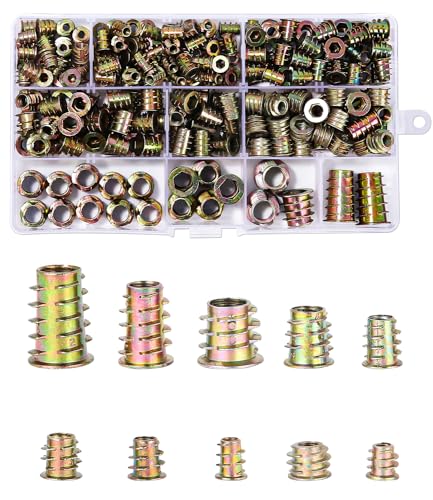 236 Stück Einschraubmutter Gewindeeinsatz Holz, M4 M5 M6 M8 M10 Zink-legierung Einschraubmuffen, Holzmöbel Gewindeeinsätze, Rampmuffe Innensechskantmuttern Sortiment für Holz Möbel