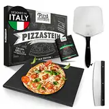 Pizza Divertimento [DAS ORIGINAL] - Pizzastein für Backofen und Gasgrill [3er Set] - Mit Pizzaschieber & Pizzaschneider - Cordierit Pizza Stein - Pizza Stone knuspriger Boden - Inkl. e-Rezeptbuch