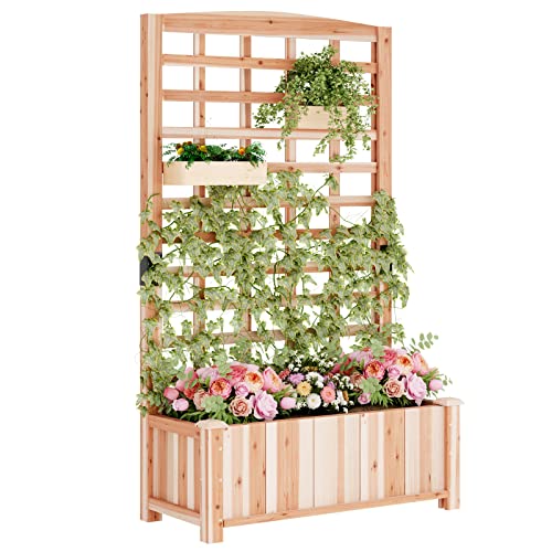 sogesfurniture Hochbeet Pflanzkübel aus Holz, 90x40x151cm, Pflanzkasten Blumenkasten mit Rankgitter für Garten Balkon Terrasse, Gartenspalier für Kletterpflanzen, Blumen, Gemüse