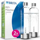 BRITA Flaschen 2er-Pack für Wassersprudler sodaONE / 2x 1 Liter Ersatzflaschen / Leichte, BPA-freie PET-Flasche im Duo-Pack / Sprudlerflaschen mit Elementen aus poliertem Edelstahl