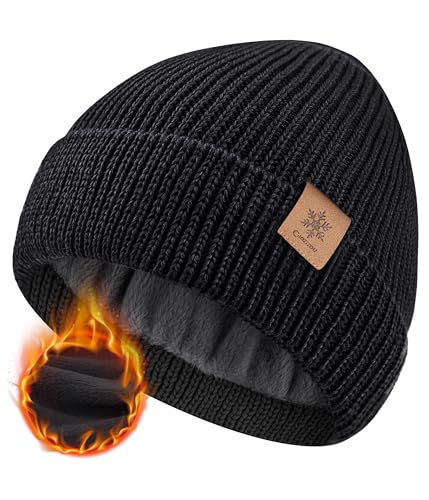 CAOZITOU Mütze Herren Damen Winter, Warme Wintermütze Thermo Fleece, Beanie Strickmütze Weiche Outdoor (Schwarz)