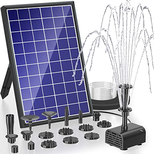 Biling Solar Brunnenpumpen 7.5W Solar Teichpumpe mit Akku, 3600 mAh Batterie Solar Springbrunnen, Solar Wasserpumpe Schwimmende Fontäne, Pumpe mit 10 Fontänenstilen für Garten,Wasserspiele,Vogel-Bad