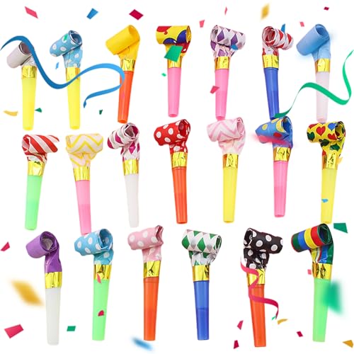 20 Stück Tröte,Party Kinder Gebläse,Krachmacher Tröten Spielzeug Kindergeburtstag Pfeifen Spielzeuge Funny Games Geburtstag Graduation Mehrfarbig Plastik Whistles Papiertrompete,für Neujahr Partys Etc