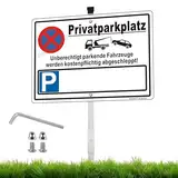 XL Privatparkplatz Schild mit Kennzeichen Aluminium Reflektierend 25×35cm mit 70cm Metallhalterung und Zubehör, UV-beständig, Wasserfest, Rostfrei