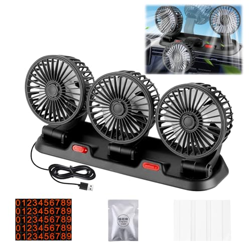 Carseatty Auto Ventilator, Dreiköpfiger 360° USB Ventilator Auto, Kfz Lüfter, Dreiköpfiger Ventilator für LKW, Wohnmobil, Auto Van SUV, RV, Boot, Wohnwagen (mit Dufttabletten)