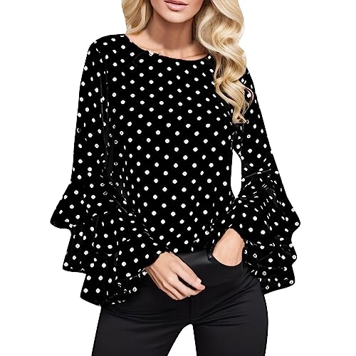 Generisch 2025 Hemd Mode Frauen Ärmel lässige Blusentoptik Dot lockere Damenbluse Pullover Mit Fledermausärmel Damen (Black, M)