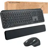 Logitech MX Keys Combo for Business | Gen 2, Full Size Kabellose Tastatur und Maus, mit Handballenauflage, Bluetooth, Logi Bolt, Quiet Clicks, Windows/Mac/Chrome/Linux, DEU QWERTZ - Graphit