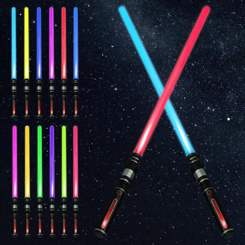 ADDLIVE Lichtschwert Kinder, 2 Stück 12 Farben Duell Laserschwert mit Licht und Sound, Lichtschwert Star Wars, Erweiterbarem Lightsaber-Set für Anziehpartys, Cosplay Spielzeug für Kinder Geschenk