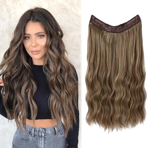 Haarverlängerung mit Gummiband,Clip in Extensions Secrets Haare Extensions Lange Gewellt Haarverlängerung Invisible Secret Haarextension Synthetik Hair Unsichtbarem Haarteile für Frauen (braun, 16in)