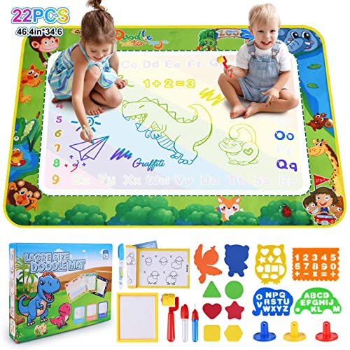 DICLLY Aqua Wasser Doodle Matte,120x90cm Super Groß Aqua Magic Doodle Matte,Malmatte Mit Wasserstift Werkzeuge Stempe Zubehör,fleckenfreier Malspaß mit Wasser,für 1 2 3 4 5 6 Jahre Alt Junge Mädchen