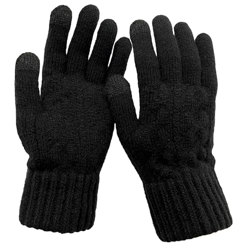 VIAUMBR Strickhandschuhe Handschuhe Damen Herren Winterhandschuhe Laufhandschuhe Winter Thermo Touchscreen Fleece-Futter Unisex Winter Outdoor Sport schwarz_M