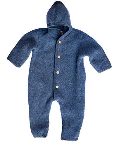 Engel-Natur Baby Overall mit Kapuze aus Bio Schurwoll-Fleece, Blau Melange, Gr. 86/92