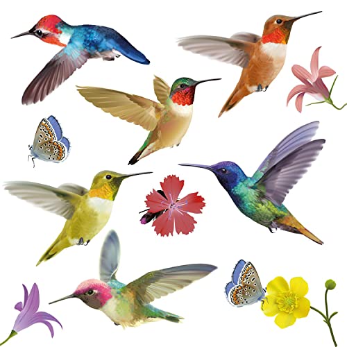 WALPLUS 12 Stück Kolibri Fensterabziehbilder Selbstklebende Antikollisions-Vogelschutz-Aufkleber für Fenster Statische Schmetterlinge, Blumen und Vögel Fensteraufkleber für Vogelschlagschutz