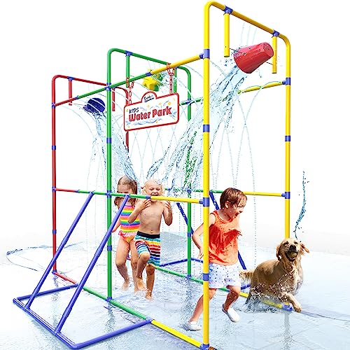 PUDDLE SPLASHERS Wasserpark im Hinterhof mit Spritzrad und Kippeimern für Wasserspiele im Freien für Kinder