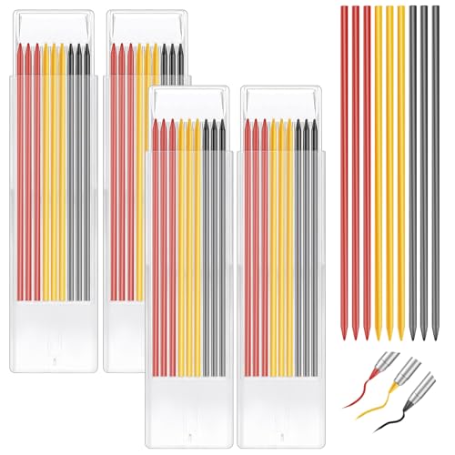 Votoko 36 Stück Bleistiftminen für Zimmermannsbleistift, 2.8 mm Konstruktion Tischler Bleistift Ersatzminen,Solide Tieflochmarker Minen für Anreißen Architekt Zeichnen (Gelb Rot Schwarz)