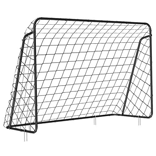 SONGMICS Fußballtor für Kinder, Fußballnetz, schnelle Montage, für Garten, Hof, Park, Strand, Eisenrohre, PE-Netz, 215 x 76 x 150 cm, Schwarz SZQ215BK