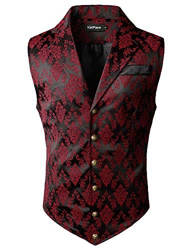 VATPAVE Herren Viktorianischer Anzug Weste Steampunk Gothic Weste Mittel Schwarz Rot