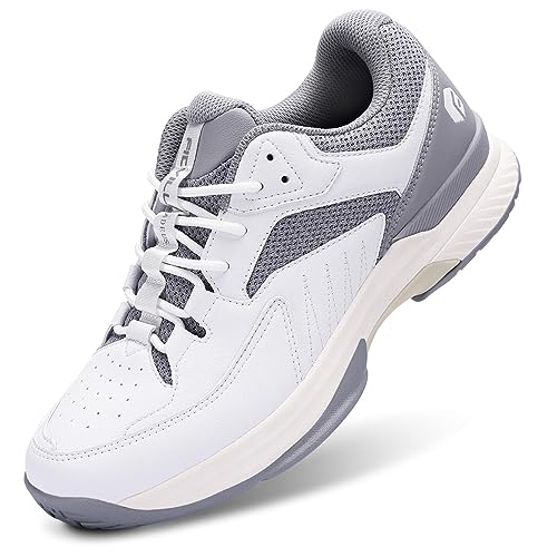 FitVille Extra Weit Tennisschuhe Herren Breit Hallenturnschuh Atmungsaktiv Training Schuhe für Tennis Badminton Walking Fitnessstudio Weiß & Grau 42 EU X-Weit