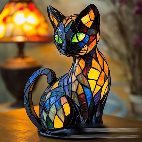 Katzenlampe, Nachtlicht Katze und Hund, Tischlampe aus gebeiztem Harz, Katzenlampe Mit Warmem Umgebungslicht, Nachtlicht für Nachttisch, Schreibtisch, Wohndekor für Katzen- und Hundeliebhaber