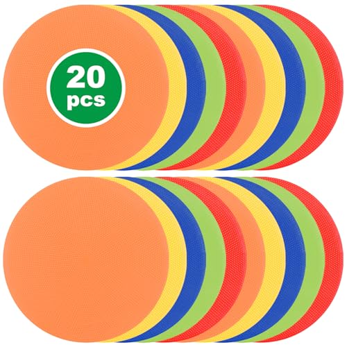 MIVIDE 20stk. Markierungsscheiben, 5 Farben Markierscheiben Sport 23 cm, Runde Flache Markierungshütchen Floormarker Bunt für Training, Fußball, Sportplätze