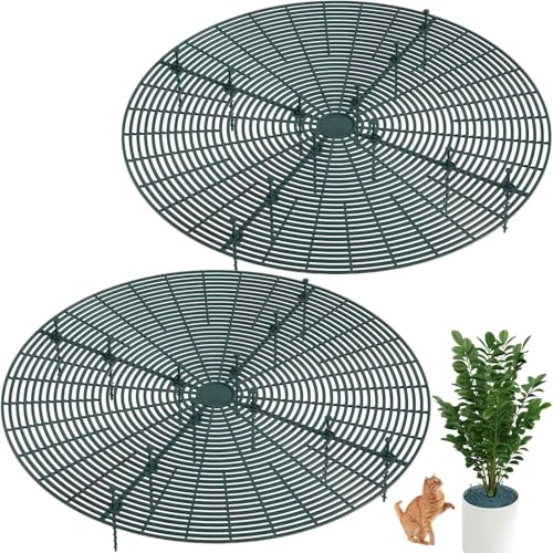 Blumentopfschutz,Tianher 2 Pcs Großes Schneidbare Blumentopfgitter mit Tiefen Pfählen,Blumentopf-Abdeckung,Schutz Gegen Katzen, zum Schutz von Kindern, Haustieren,52cm(dunkelgrün)
