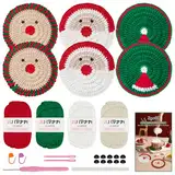 ZgoEC Weihnachten Häkelset für Anfänger Erwachsene, Weihnachtsuntersetzer Häkelnadel Set mit Video Anleitungen, Häkelgarn 4 x 25g, Wolle zum Häckeln Stricken Set für Tochter, Häkel Starter Geschenk