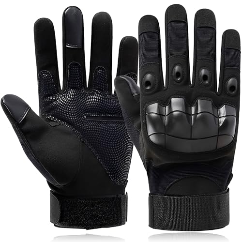 MOAZIFI Firschoie Taktische Handschuhe Militärische Mit Hartem Knöchelschutz Und 2-Finger Touchscreen, Taktische Handschuhe, Security Ausrüstung(Schwarz L)